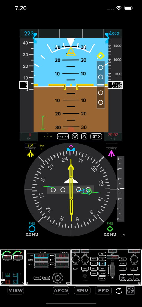 HomeSim - HomeSim flight simulator interface showing primary flight display and HSI