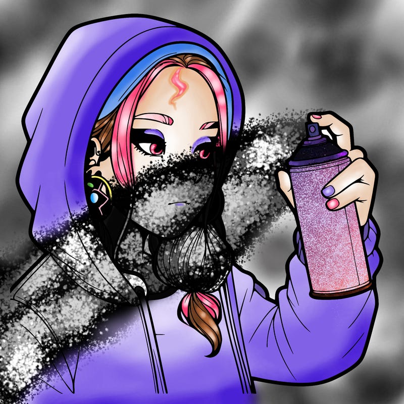 a realistic girl, spray painting