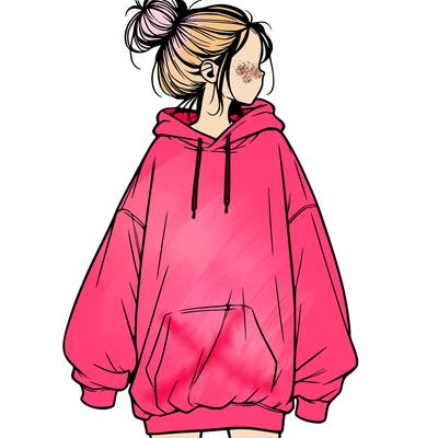 realistic girl with a oversized sweatshirt on and a bun