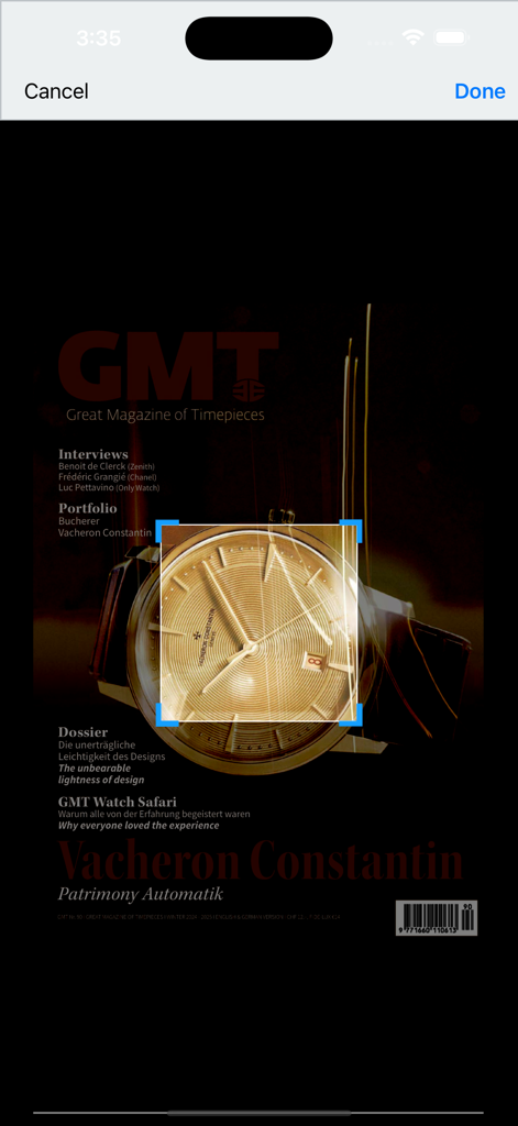 GMT German-English - GMT magazine cover featuring a Vacheron Constantin Patrimony Automatik luxury watch