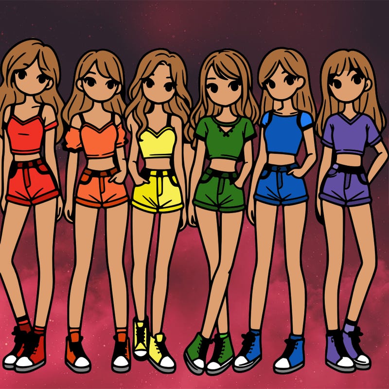 a group of girls wearing crop tops and shorts