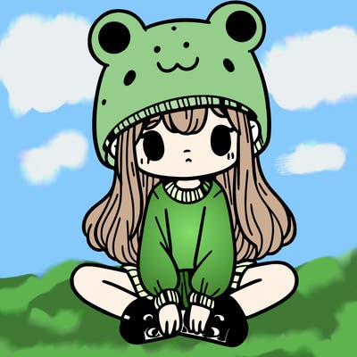 a girl wearing a frog hat and some frog socks