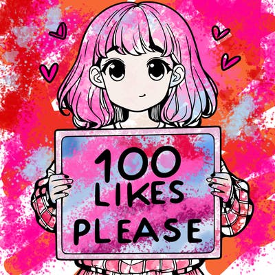 a girl holding a sign saying 100 likes please