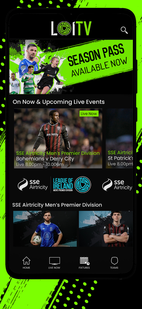 LOITV - LOITV mobile app interface with live soccer streaming