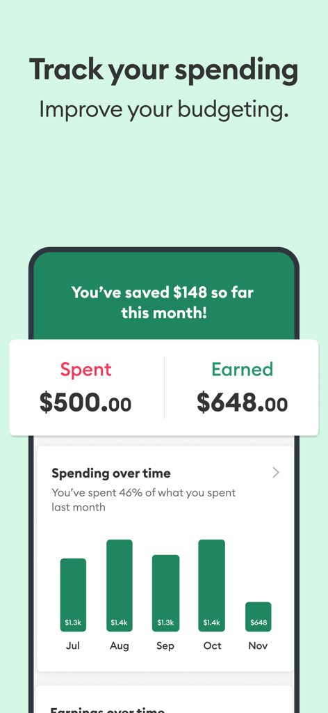 Brigit app screen for tracking monthly spending and budgeting improvement