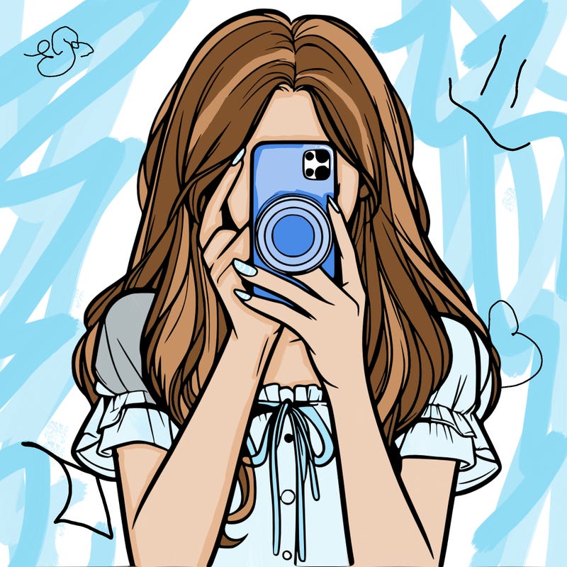 a realistic girl holding her phone taking pictures
