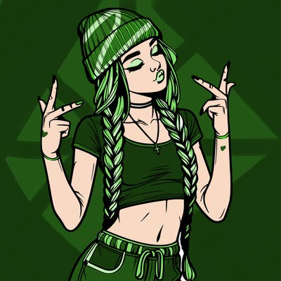 realistic teenage girl with braids and a beanie and crop top doing 🫶🏼