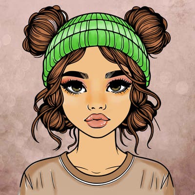 realistic girl with buns in her hair with a beanie on