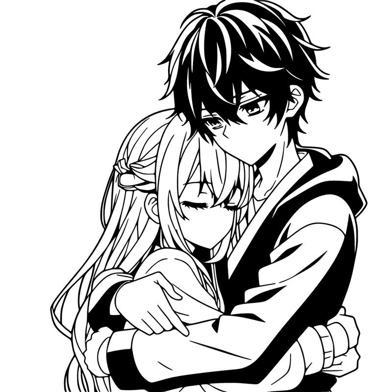 anime couple hug