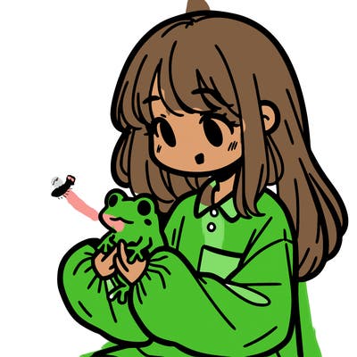 girl with long hair and a oversized shirt. and she is holding a frog