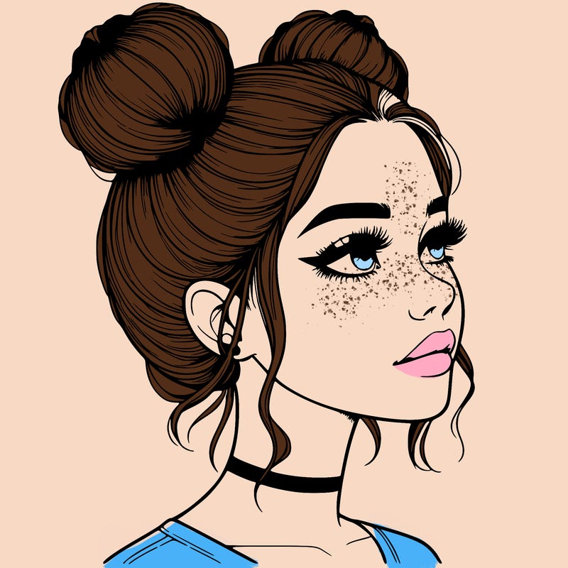 realistic girl with buns on the top of her head