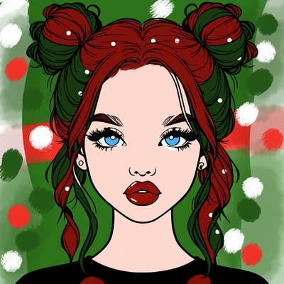 realistic girl with two buns in hair and lips