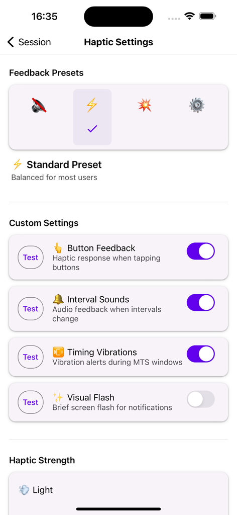 Behavior Observation: BOSS - Haptic and audio feedback settings for discreet data collection in the BOSS behavior observation app