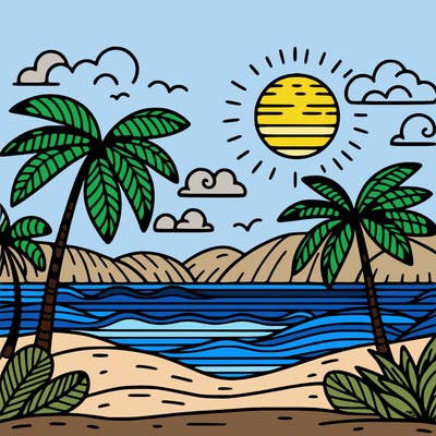 ocean with palm trees