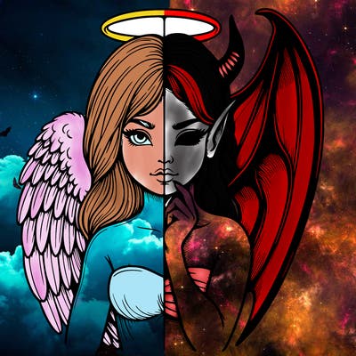 realistic angel half demon