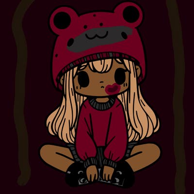 a girl wearing a frog hat and some frog socks