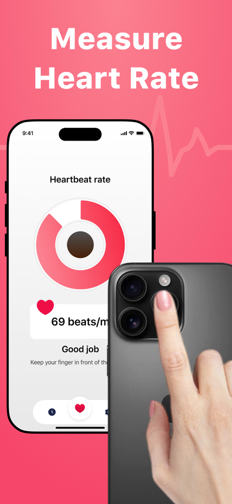 Heart Rate Monitor Pulse - Measuring pulse by placing a finger on an iPhone camera lens using the Heart Rate Monitor app