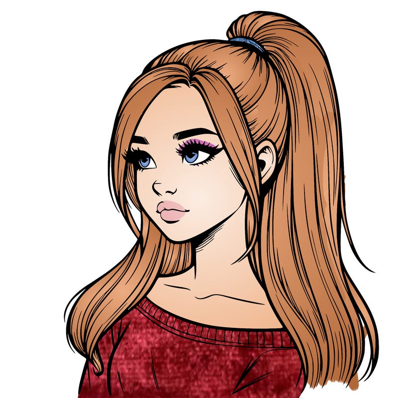 realistic girl with a high ponytail