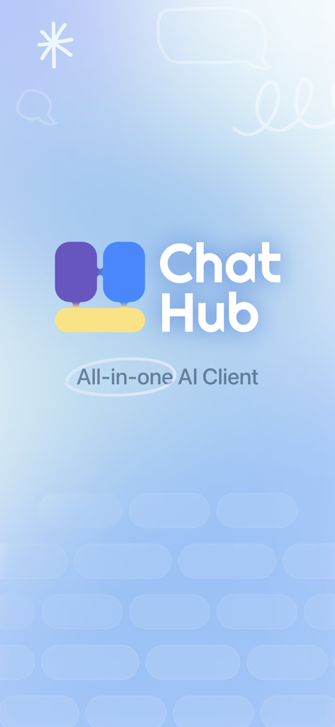 ChatHub app introductory screen featuring the logo and All-in-one AI Client tagline