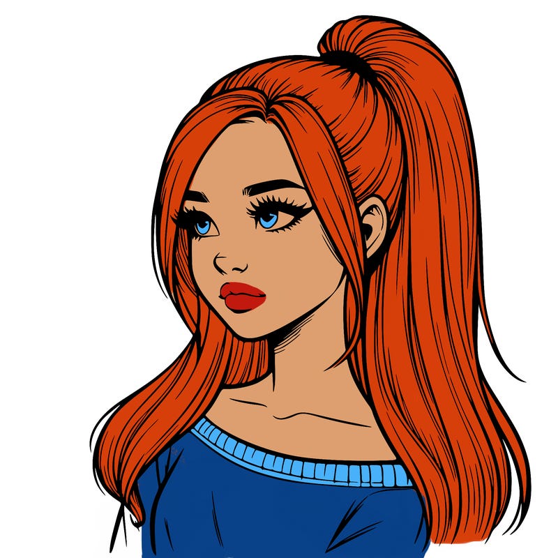 realistic girl with a high ponytail