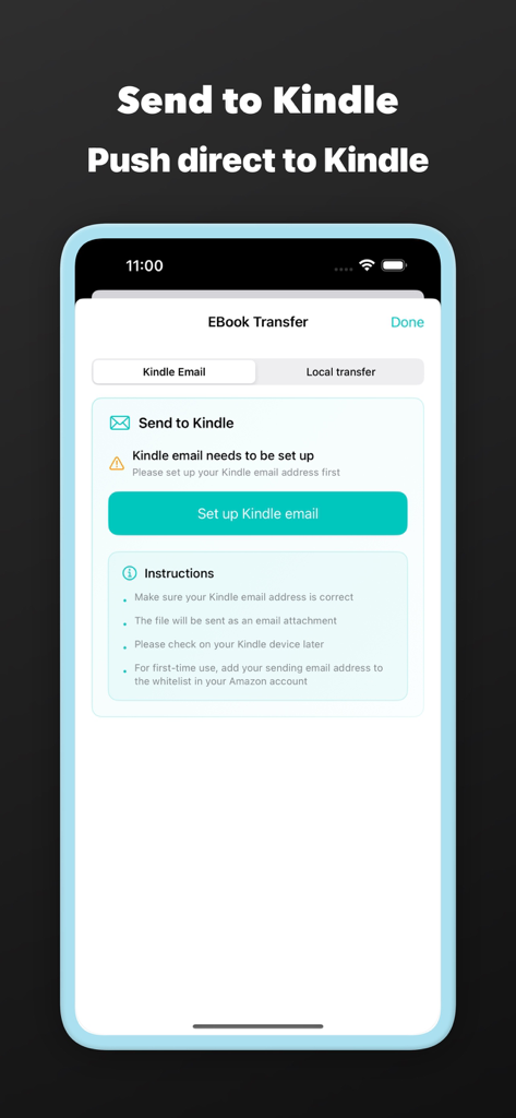 EPUB Cover Maker: Book Design - Interface of the EPUB Cover Maker app showing the setup screen to send eBooks directly to a Kindle device.