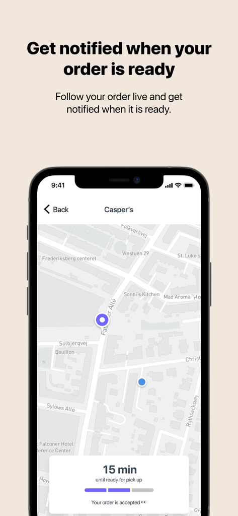 Live order tracking map and pickup status in the Casper s app