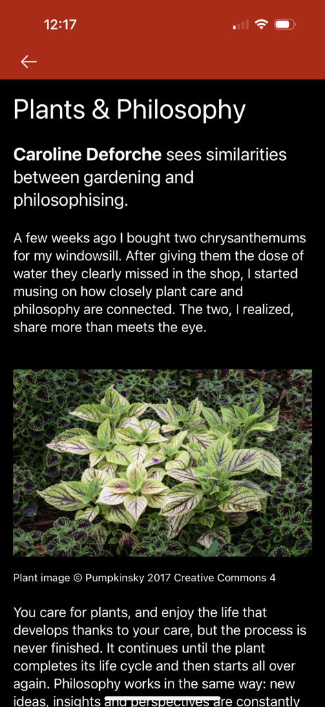 Philosophy Now - Article titled Plants and Philosophy in the Philosophy Now mobile application