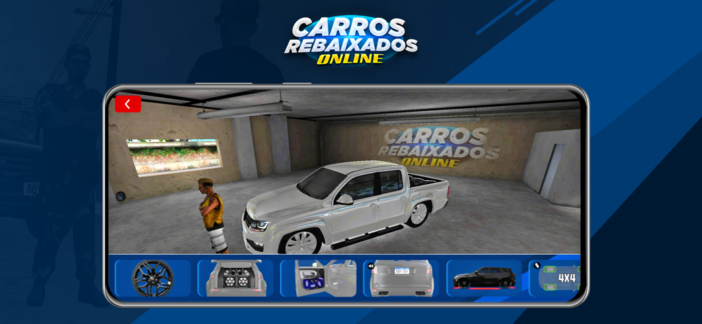 Carros Rebaixados Online - Customizing a white pickup truck in the garage of Carros Rebaixados Online