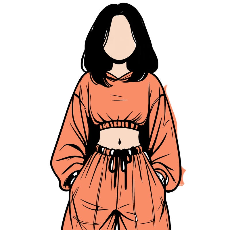 realistic girl faceless with baggy pants and a crop top