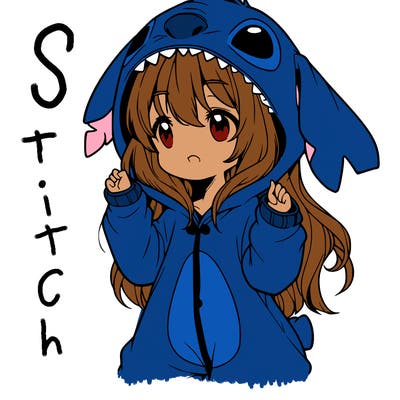 anime girl in a stitch onsie
