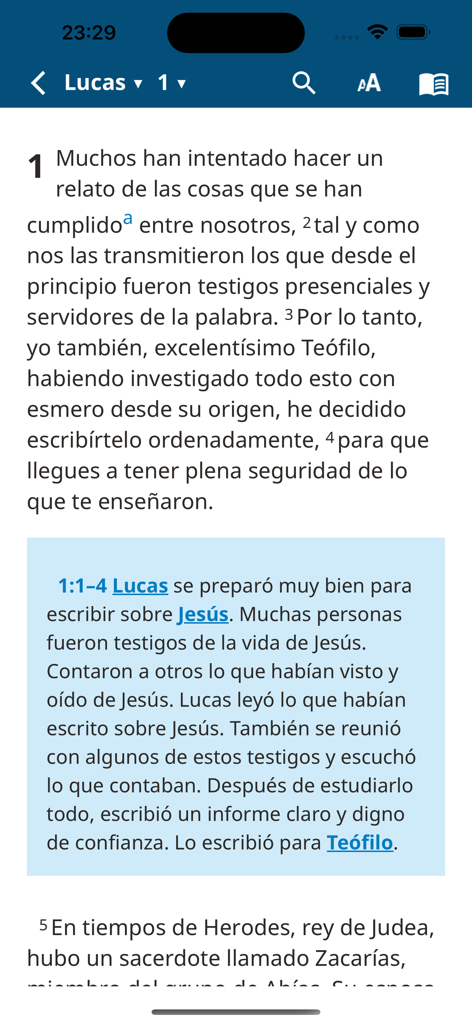 NVI Biblia de Estudio - Aplicación de estudio de la Biblia NVI en español que muestra el Evangelio de Lucas con notas explicativas