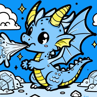 a dragon with wings shooting ice out of its mouth cute