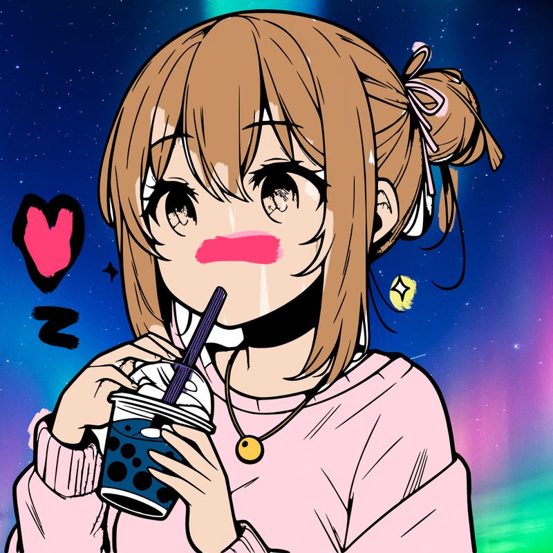 manga character drinking boba