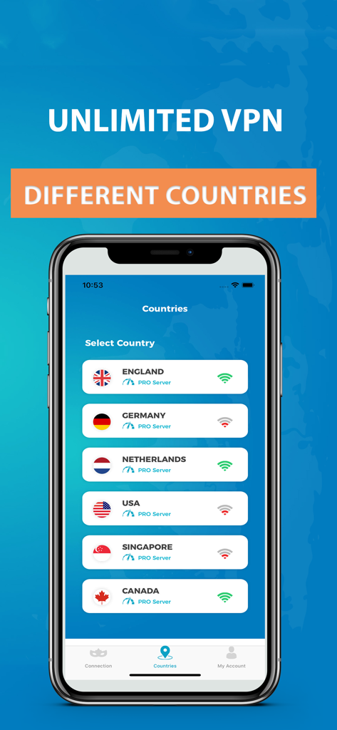 VPN Extra - Limitsiz VPN - A screenshot of the VPN Extra app showing a list of available global server locations including USA and England