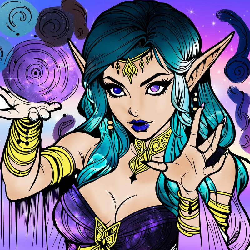 realistic scary beautiful elf sorceress casting spell