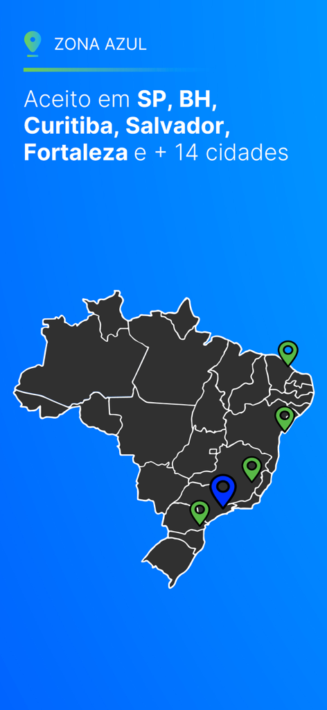 Map of Brazil showing cities where the Zul plus parking app is accepted