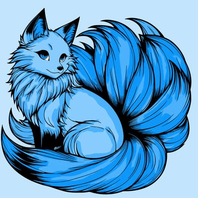 realistic detailed 9 tailed anime fox