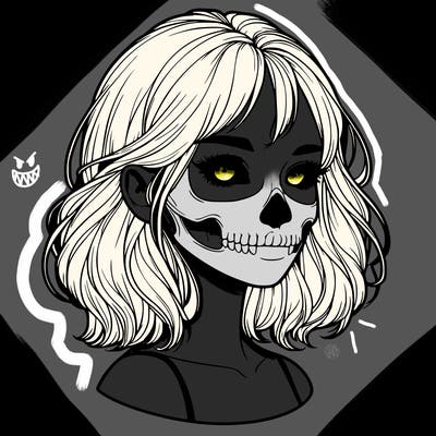 realistic girl with skull