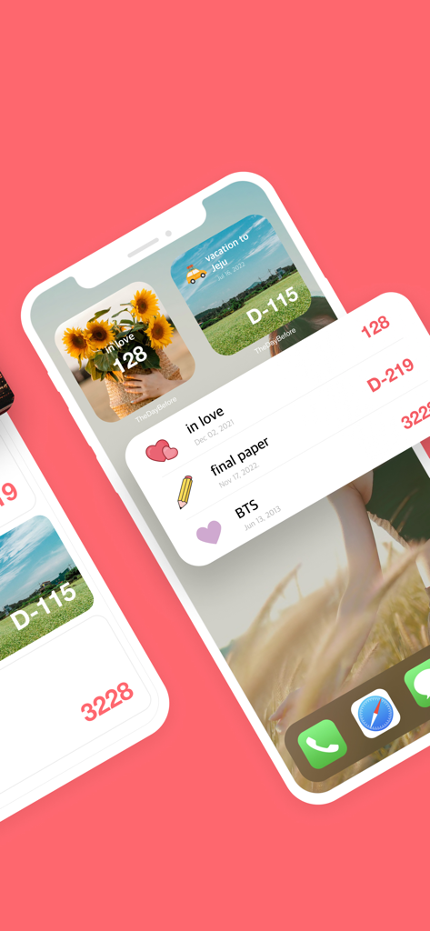 TheDayBefore (days countdown) - Aesthetic iPhone home screen featuring TheDayBefore countdown widgets for relationships, vacations, and exams