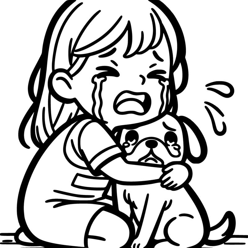 girl crying hugging a dog