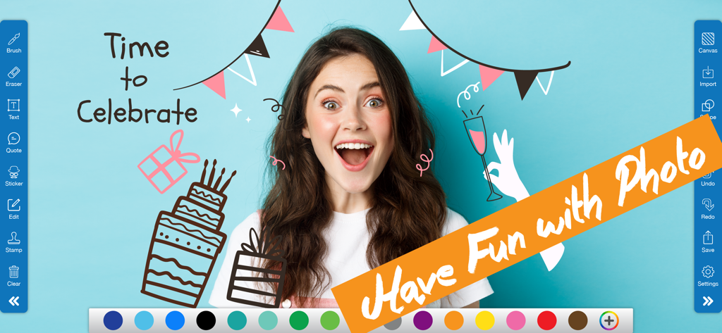 Doodle • Art - Una foto di donna modificata con doodle digitali di compleanno e testo utilizzando l'interfaccia dell'app Doodle Art