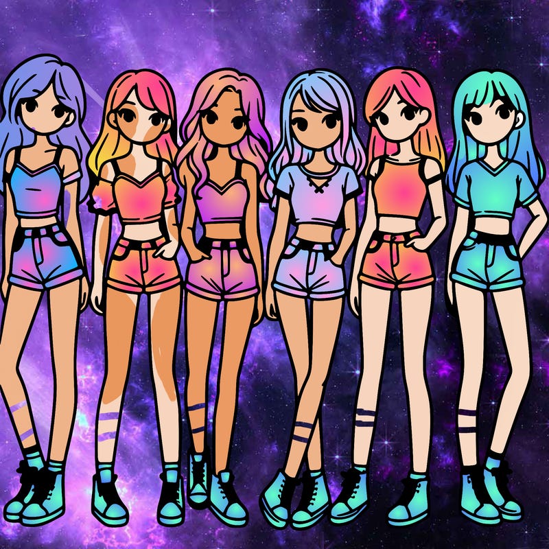 a group of girls wearing crop tops and shorts