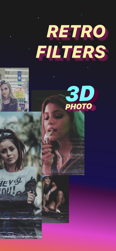 Dazz Cam Dispo.sable - Exibição do aplicativo Dazz Cam com filtros VHS retrô e efeitos de fotos 3D