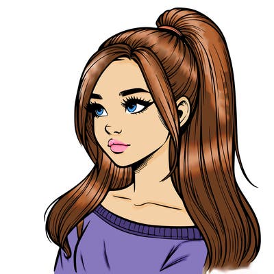 realistic girl with a high ponytail