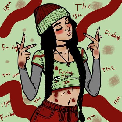 realistic teenage girl with braids and a beanie and crop top doing 🫶🏼