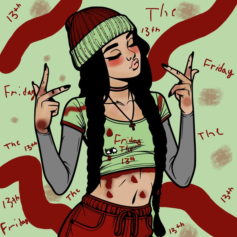 realistic teenage girl with braids and a beanie and crop top doing 🫶🏼