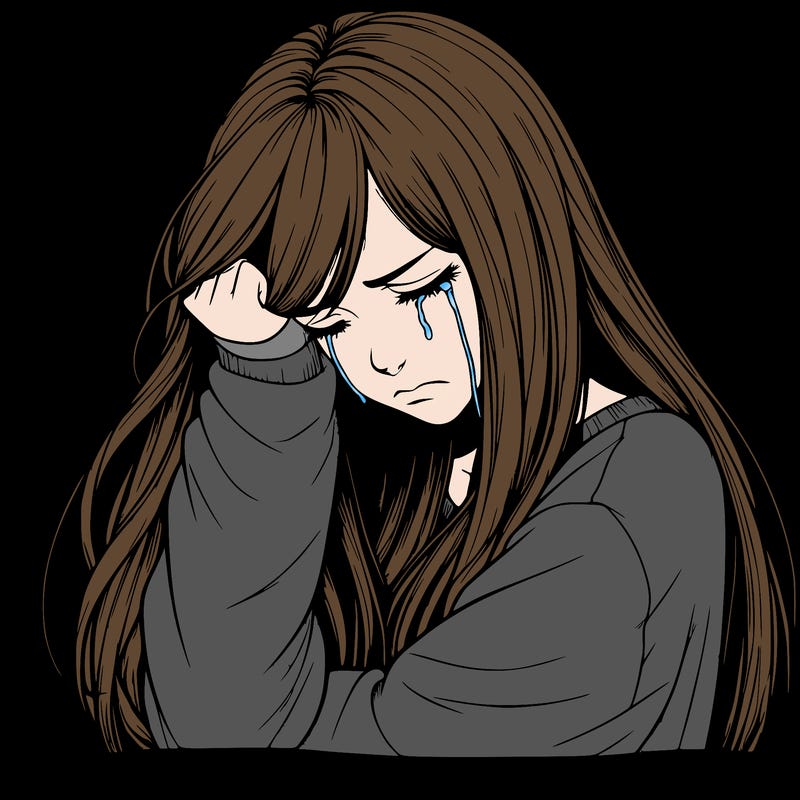 realistic depressed girl with long hair crying