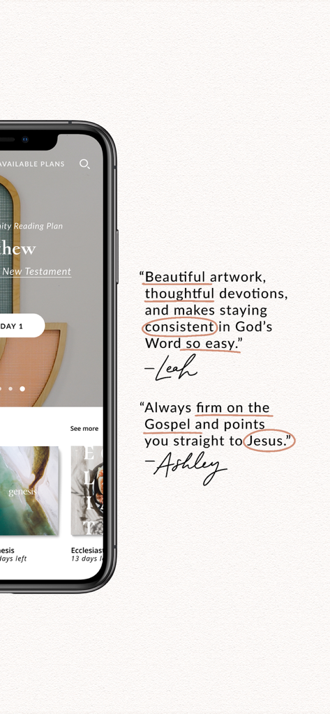 She Reads Truth - Mobile app screenshot showing positive user testimonials for the She Reads Truth Bible study app