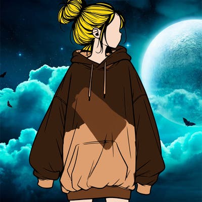 realistic girl with a oversized sweatshirt on and a bun