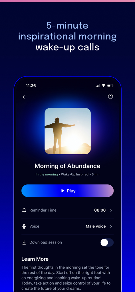 Deep Belief - Self hypnosis - Deep Belief app interface showing a morning abundance hypnosis session